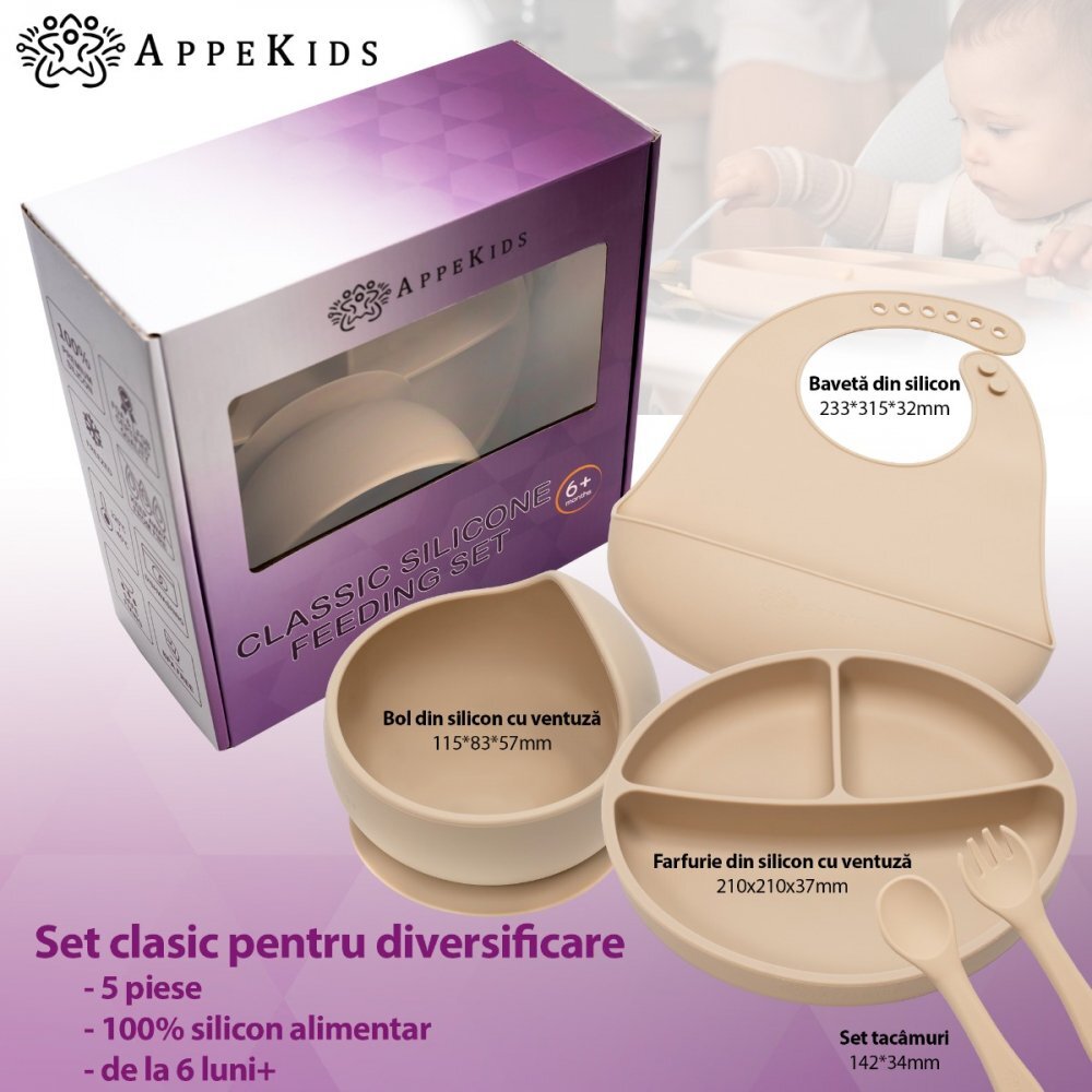 APPEKIDS Set diversificare din silicon 5 piese Classic Bubble Beige