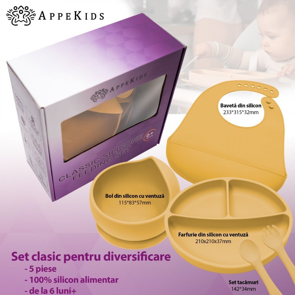 APPEKIDS Set diversificare din silicon 5 piese Classic Honey