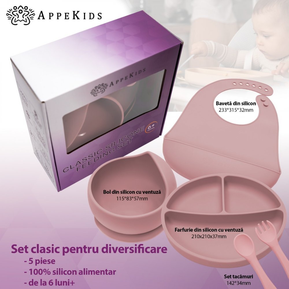 APPEKIDS Set diversificare din silicon 5 piese Classic Old Rose