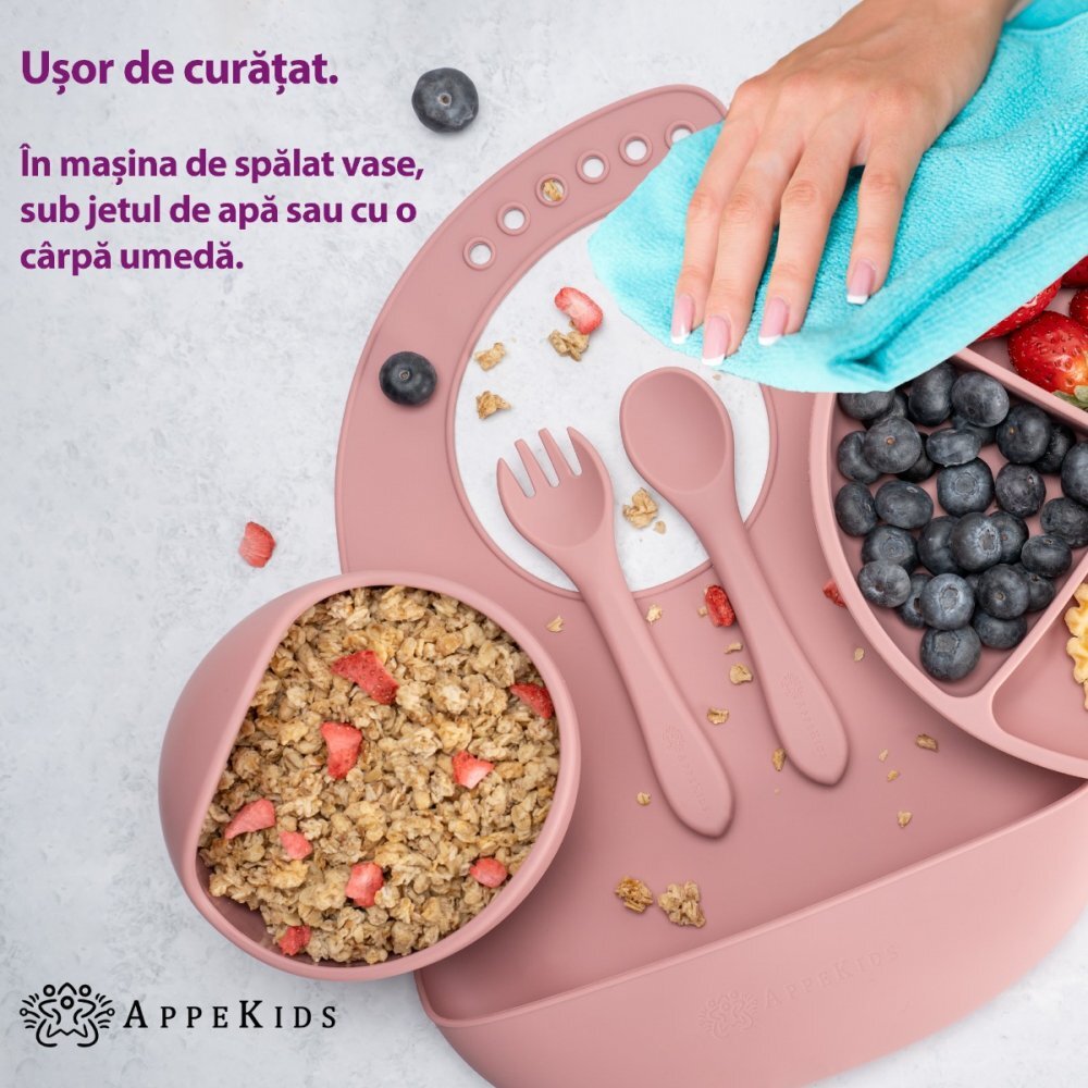 APPEKIDS Set diversificare din silicon 5 piese Classic Old Rose