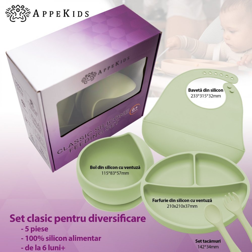 APPEKIDS Set diversificare din silicon 5 piese Classic Raw Green