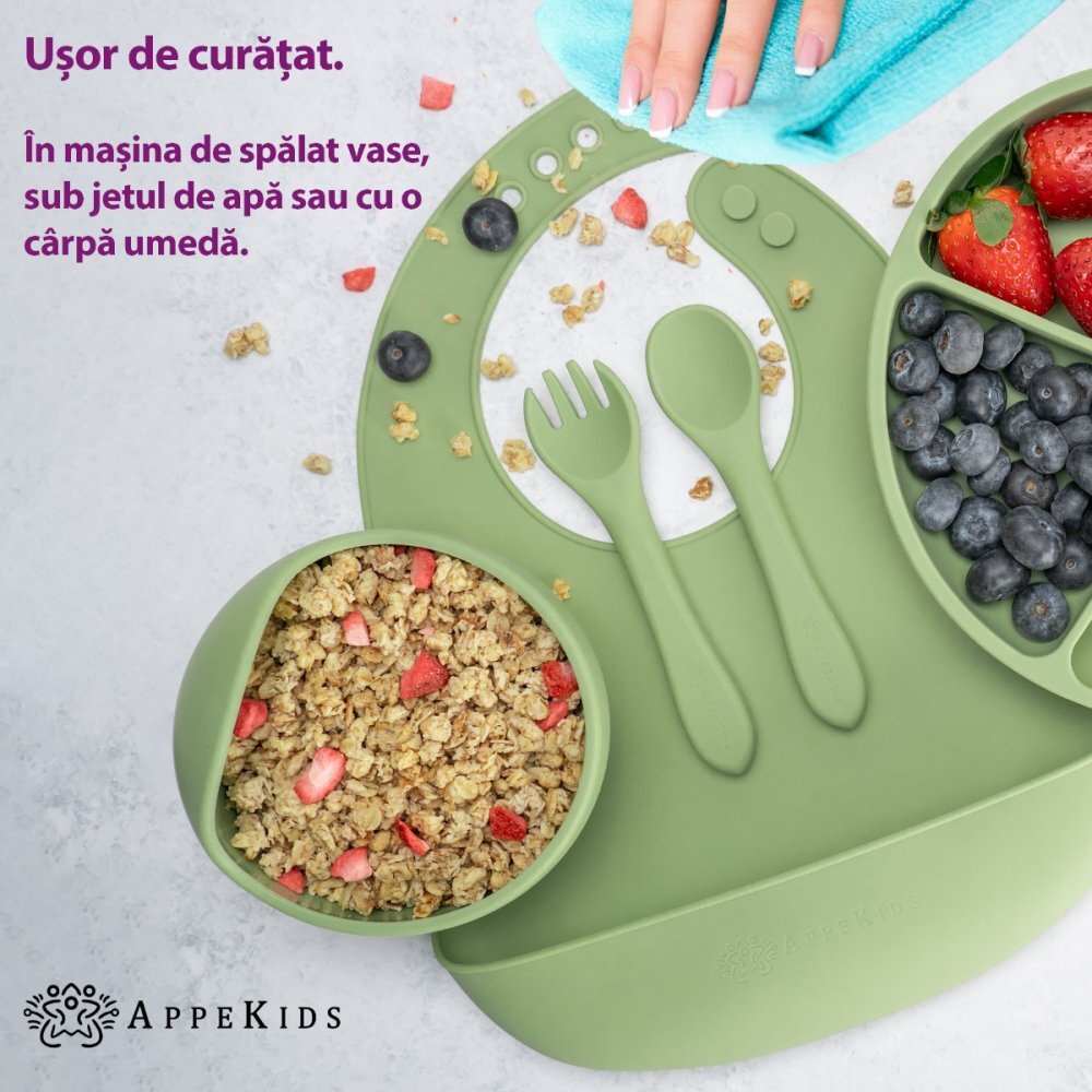 APPEKIDS Set diversificare din silicon 5 piese Classic Raw Green
