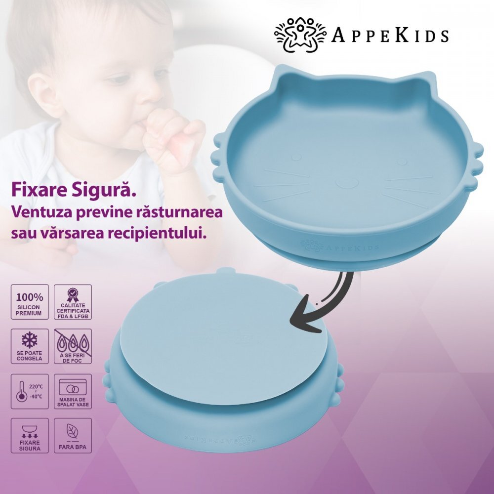 APPEKIDS Set diversificare din silicon 5 piese Kitty Aqua Blue