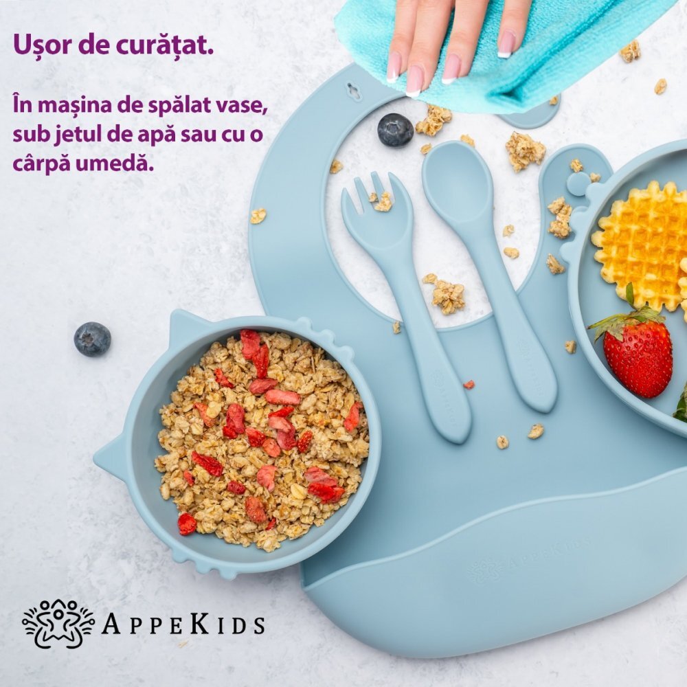 APPEKIDS Set diversificare din silicon 5 piese Kitty Aqua Blue