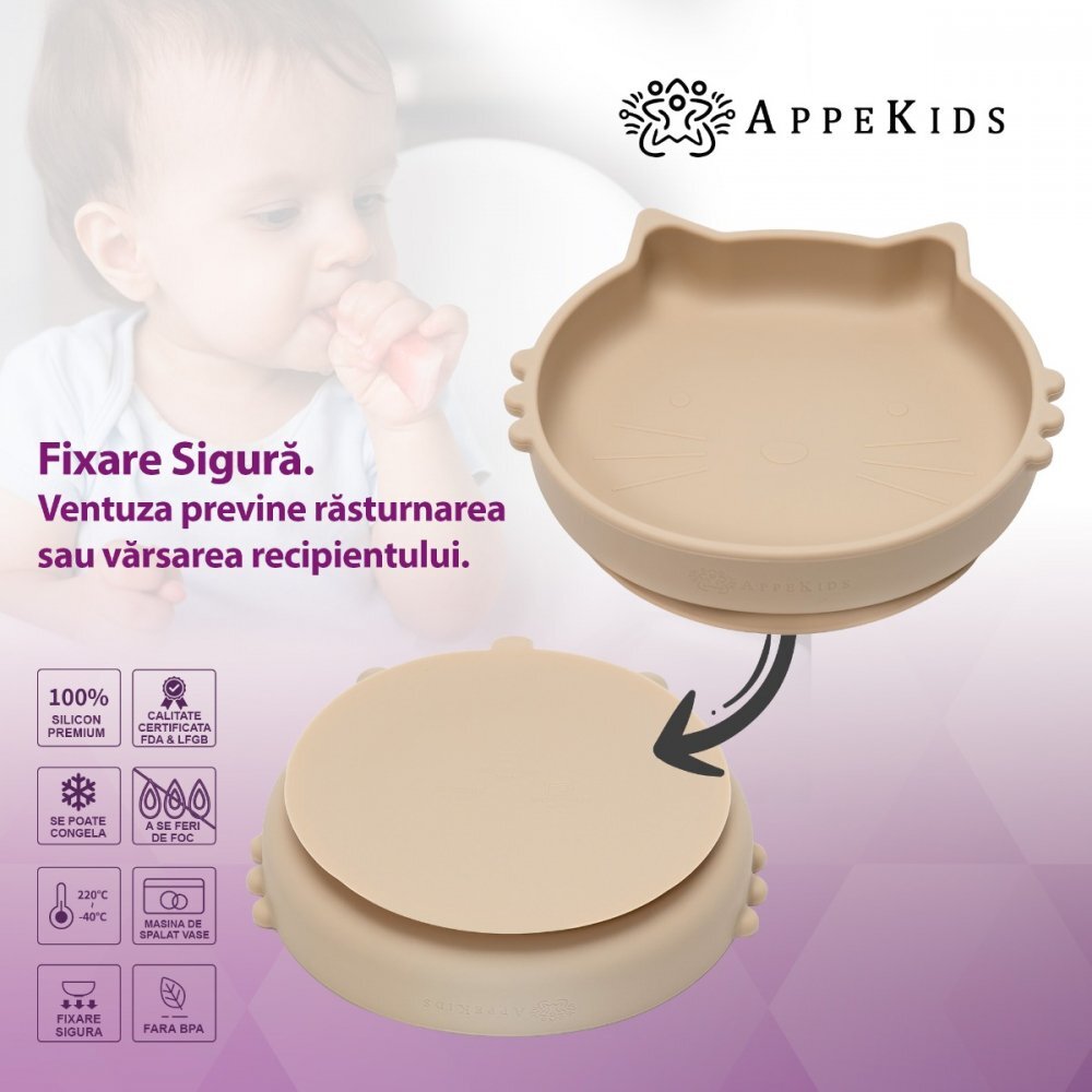 APPEKIDS Set diversificare din silicon 5 piese Kitty Bubble Beige
