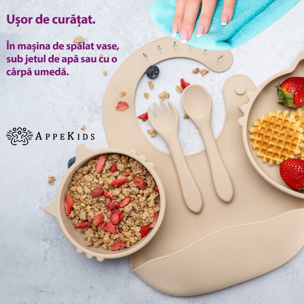 APPEKIDS Set diversificare din silicon 5 piese Kitty Bubble Beige