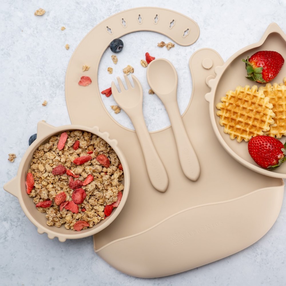 APPEKIDS Set diversificare din silicon 5 piese Kitty Bubble Beige