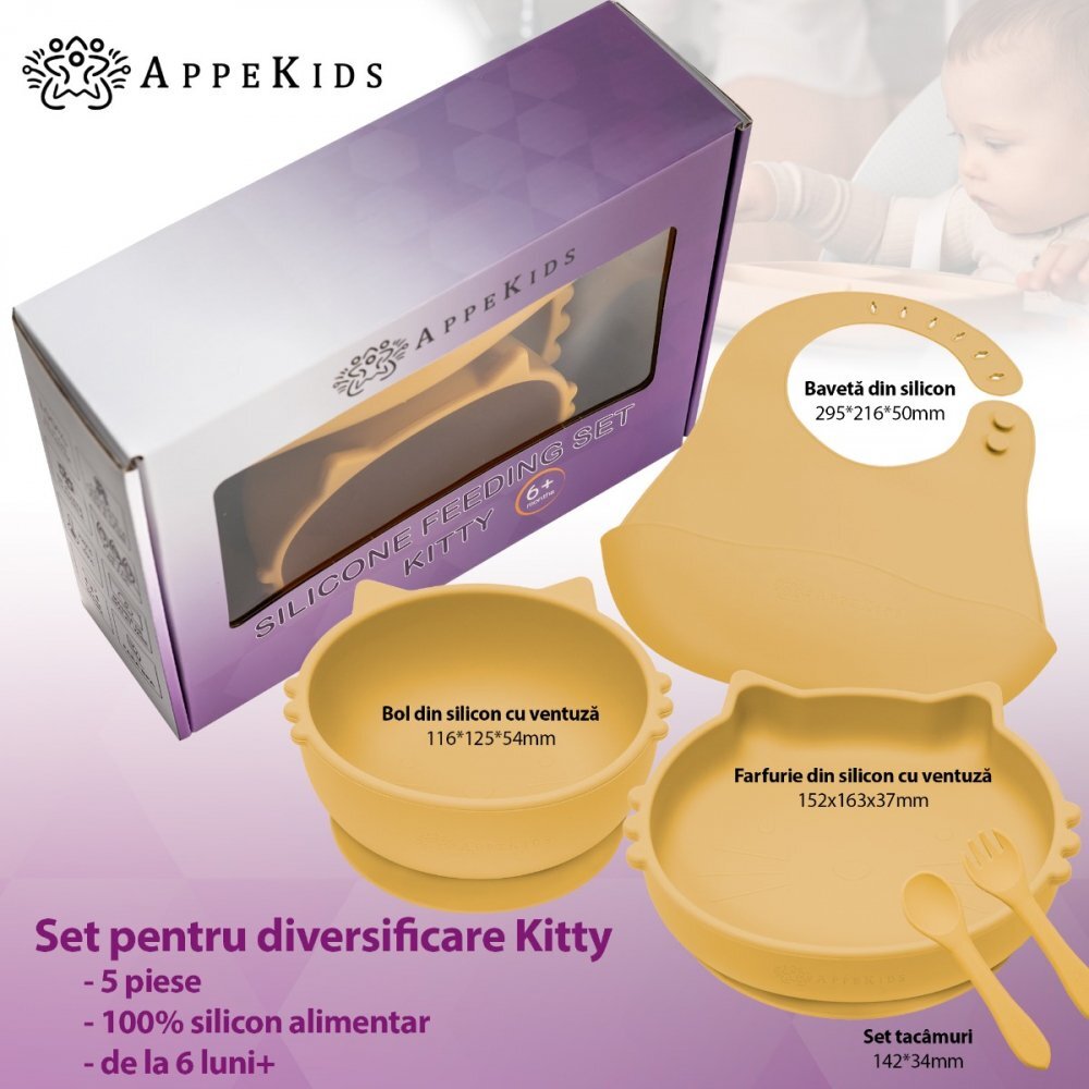 APPEKIDS Set diversificare din silicon 5 piese Kitty Honey