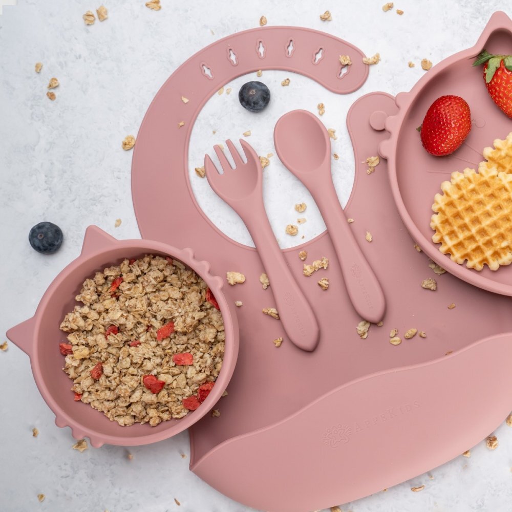 APPEKIDS Set diversificare din silicon 5 piese Kitty Old Rose