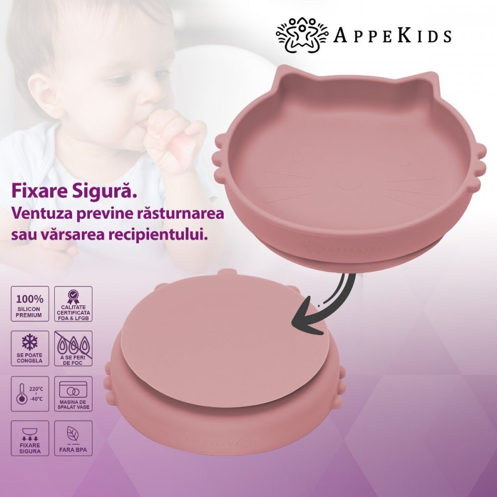 APPEKIDS Set diversificare din silicon 5 piese Kitty Old Rose