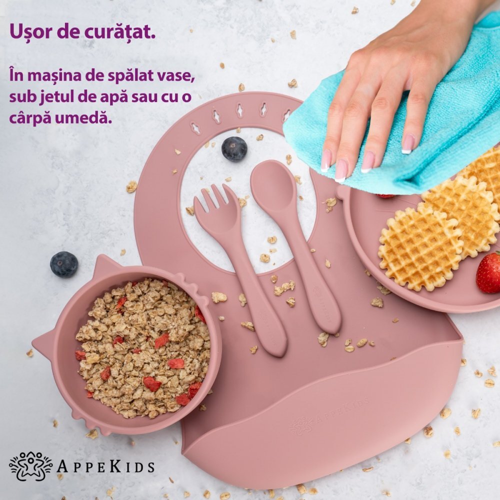 APPEKIDS Set diversificare din silicon 5 piese Kitty Old Rose