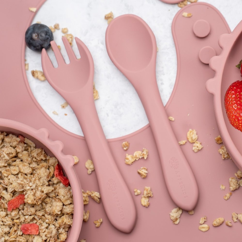 APPEKIDS Set diversificare din silicon 5 piese Kitty Old Rose