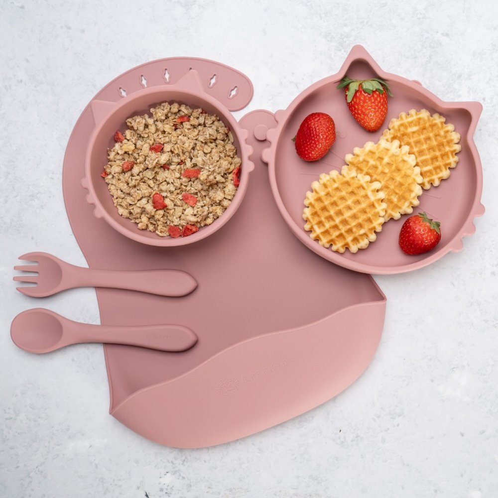 APPEKIDS Set diversificare din silicon 5 piese Kitty Old Rose