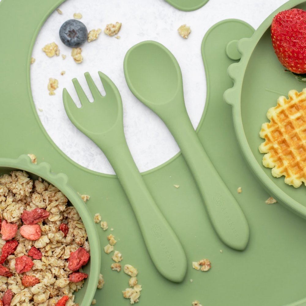 APPEKIDS Set diversificare din silicon 5 piese Kitty Raw Green