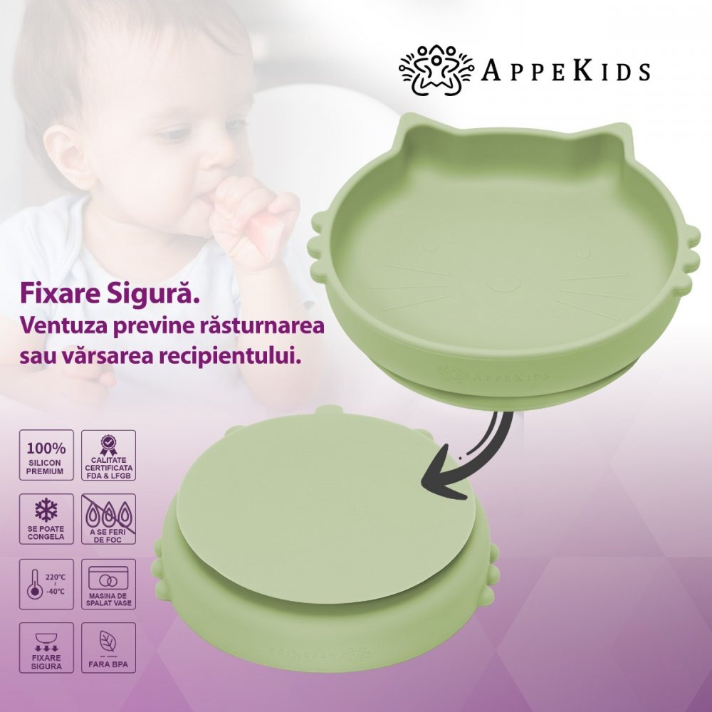 APPEKIDS Set diversificare din silicon 5 piese Kitty Raw Green
