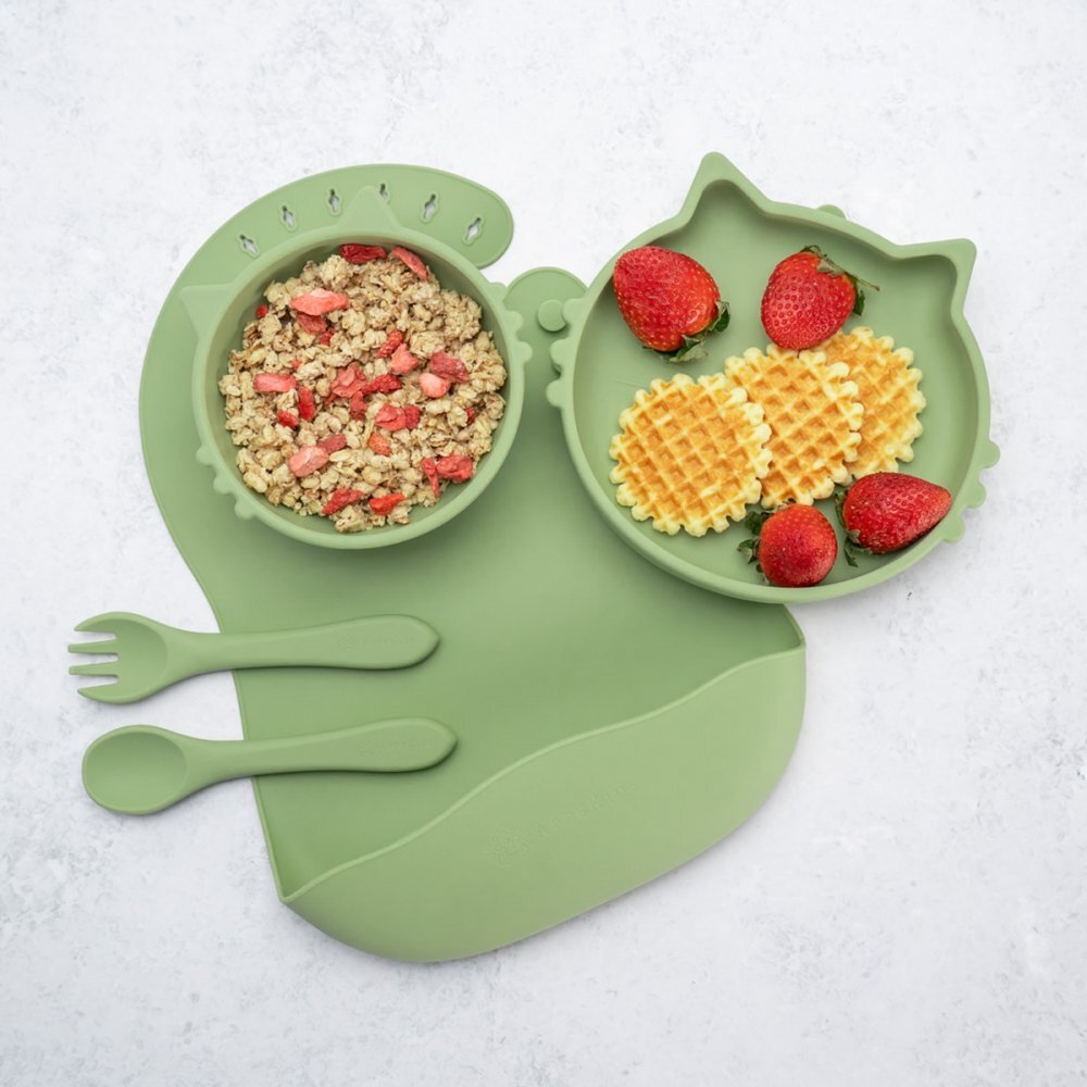 APPEKIDS Set diversificare din silicon 5 piese Kitty Raw Green