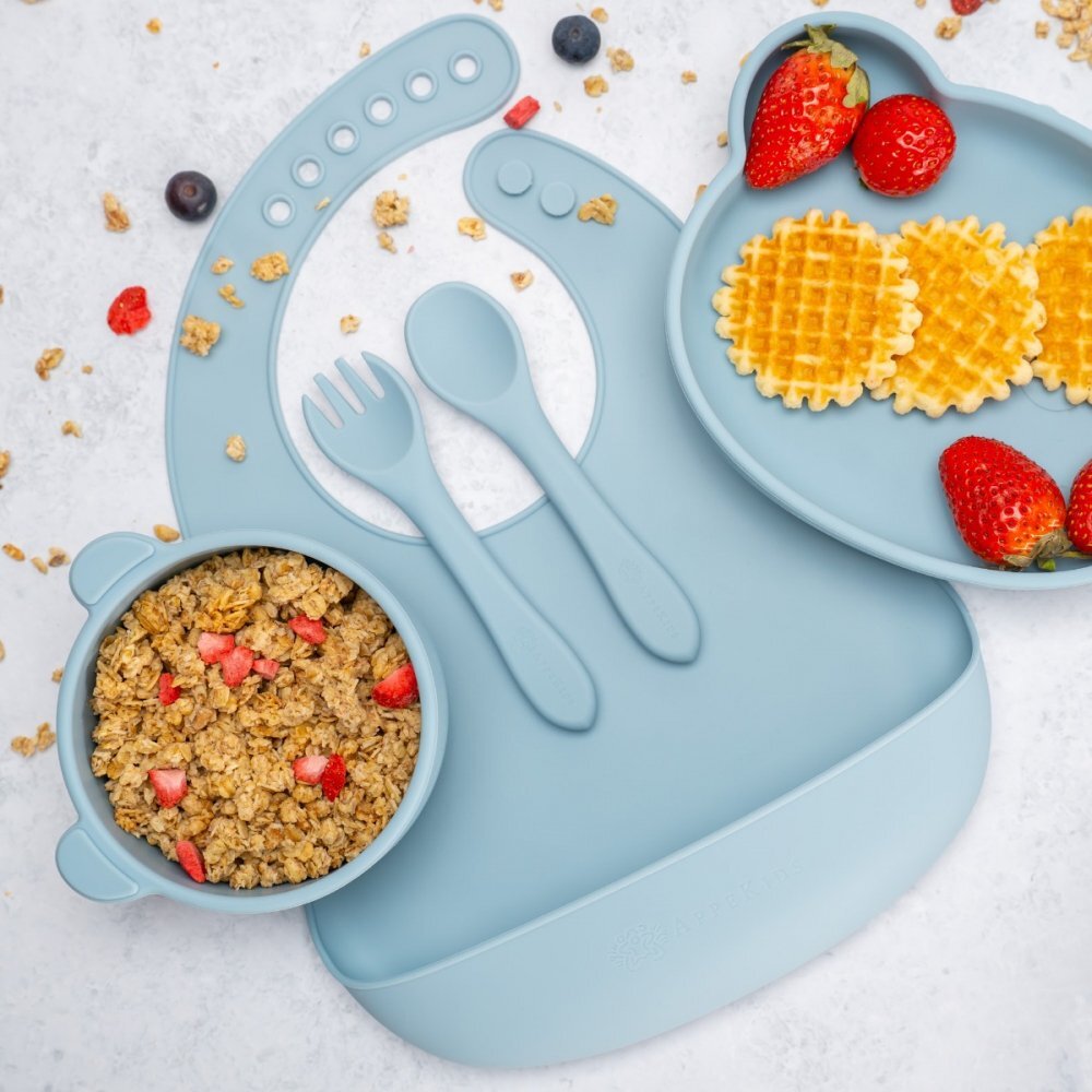 APPEKIDS Set diversificare din silicon 5 piese Panda Aqua Blue