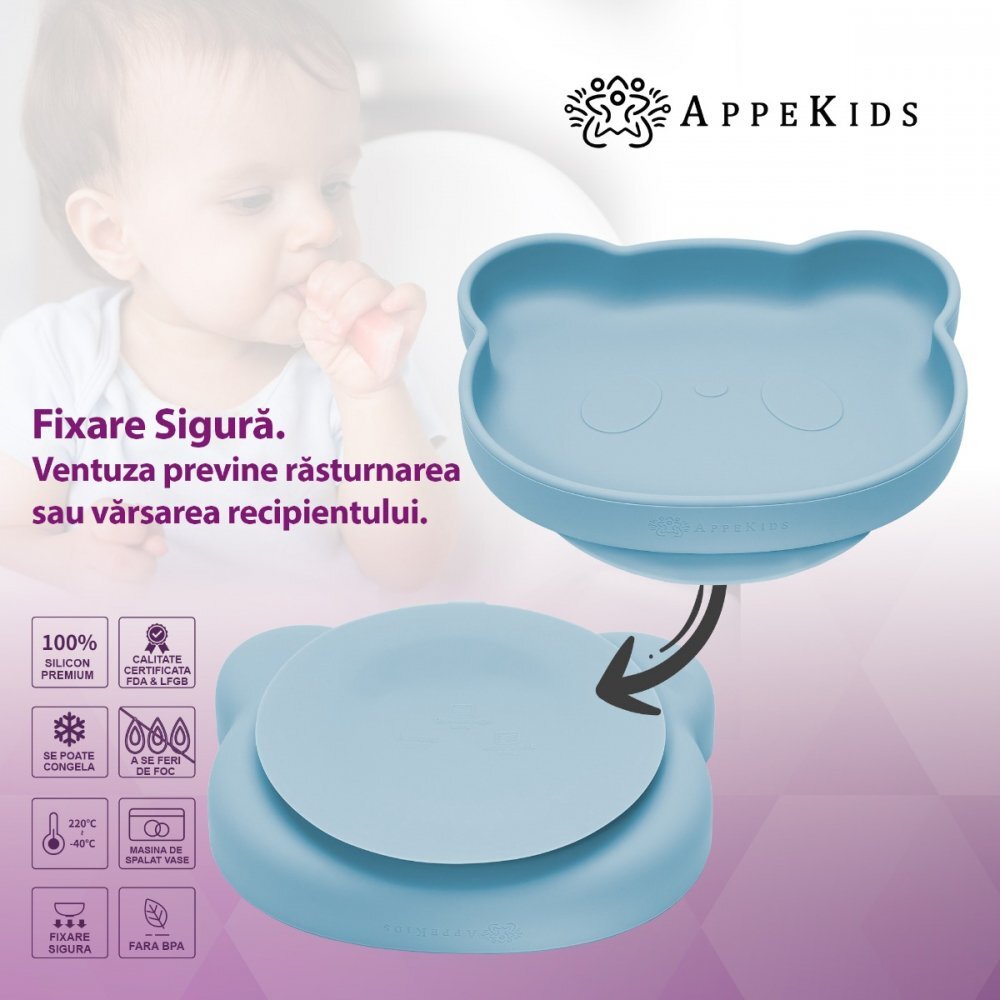 APPEKIDS Set diversificare din silicon 5 piese Panda Aqua Blue