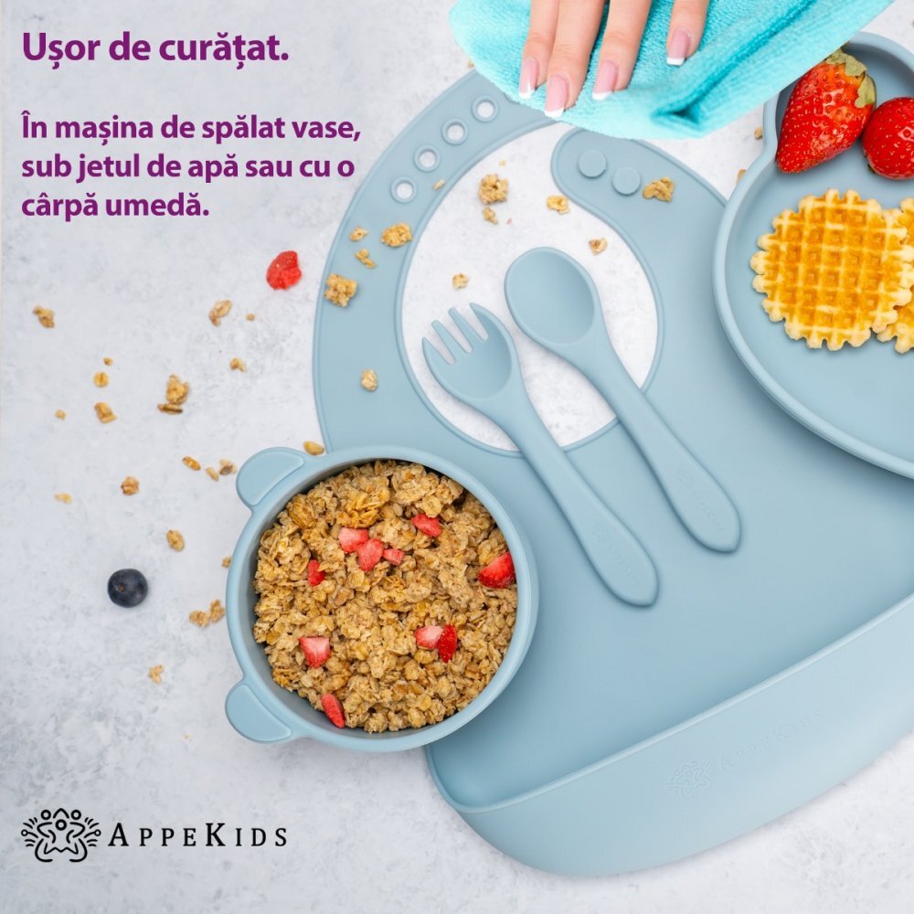 APPEKIDS Set diversificare din silicon 5 piese Panda Aqua Blue