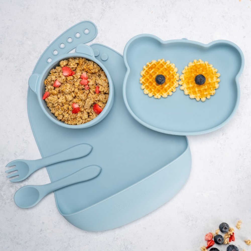 APPEKIDS Set diversificare din silicon 5 piese Panda Aqua Blue