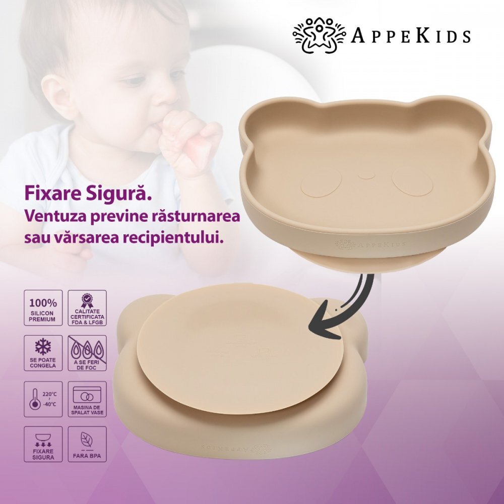 APPEKIDS Set diversificare din silicon 5 piese Panda Bubble Beige