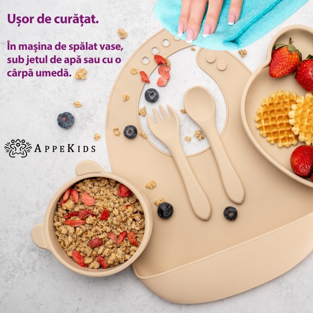 APPEKIDS Set diversificare din silicon 5 piese Panda Bubble Beige