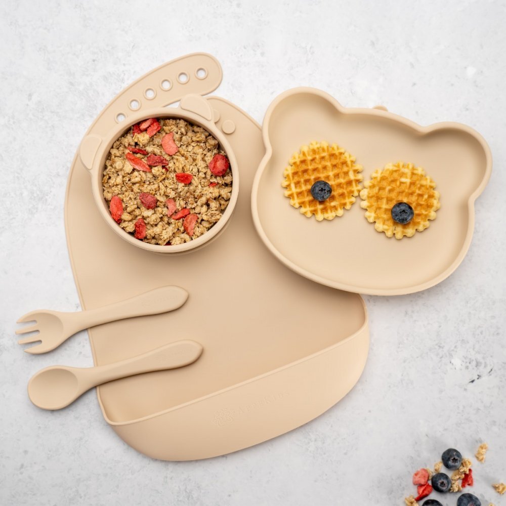 APPEKIDS Set diversificare din silicon 5 piese Panda Bubble Beige