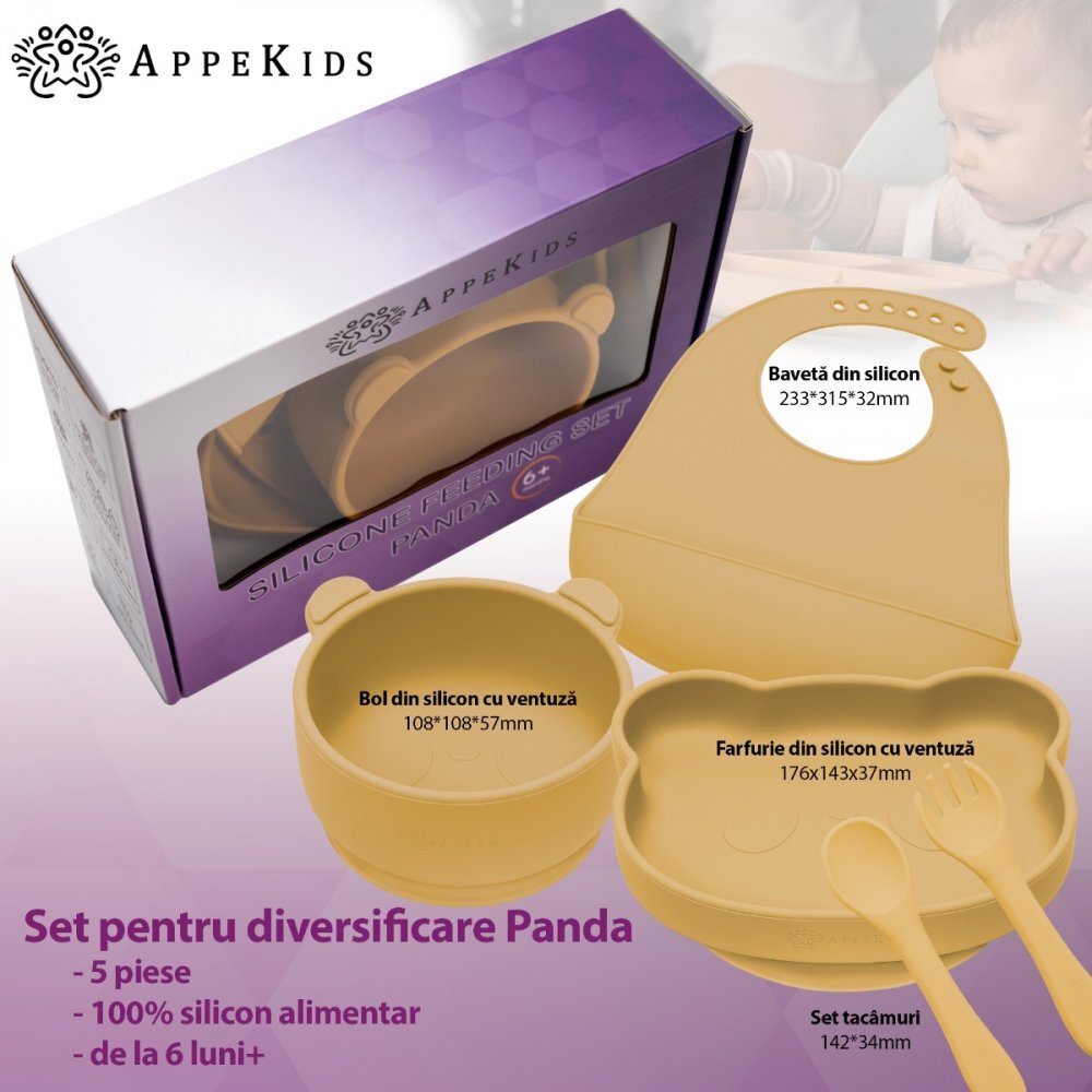 APPEKIDS Set diversificare din silicon 5 piese Panda Honey