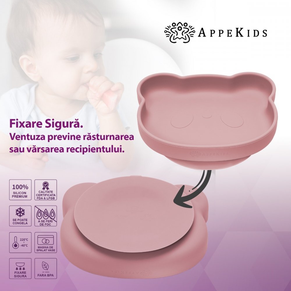 APPEKIDS Set diversificare din silicon 5 piese Panda Old Rose