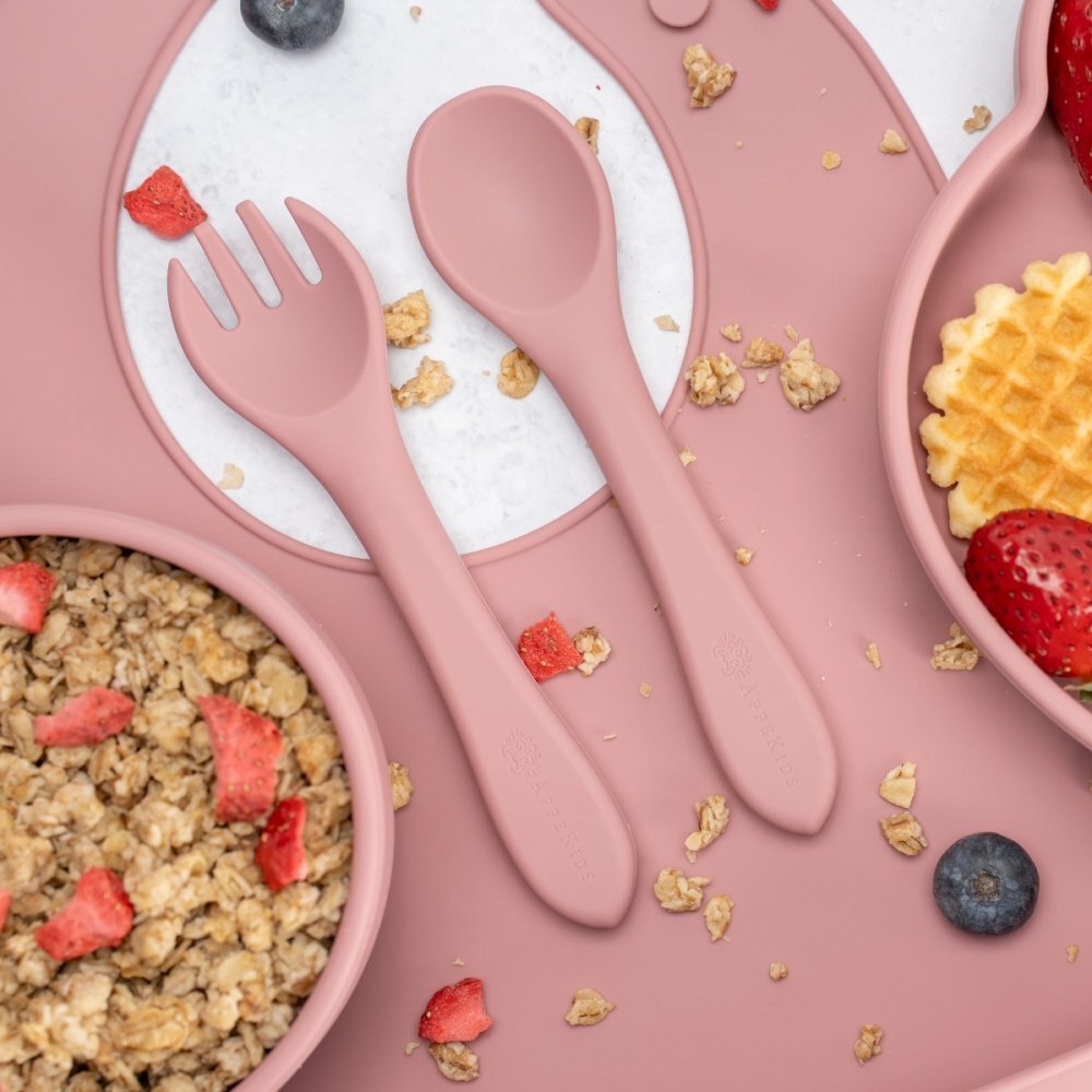 APPEKIDS Set diversificare din silicon 5 piese Panda Old Rose
