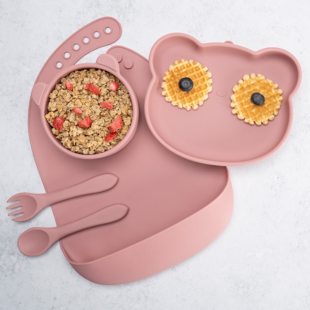 APPEKIDS Set diversificare din silicon 5 piese Panda Old Rose