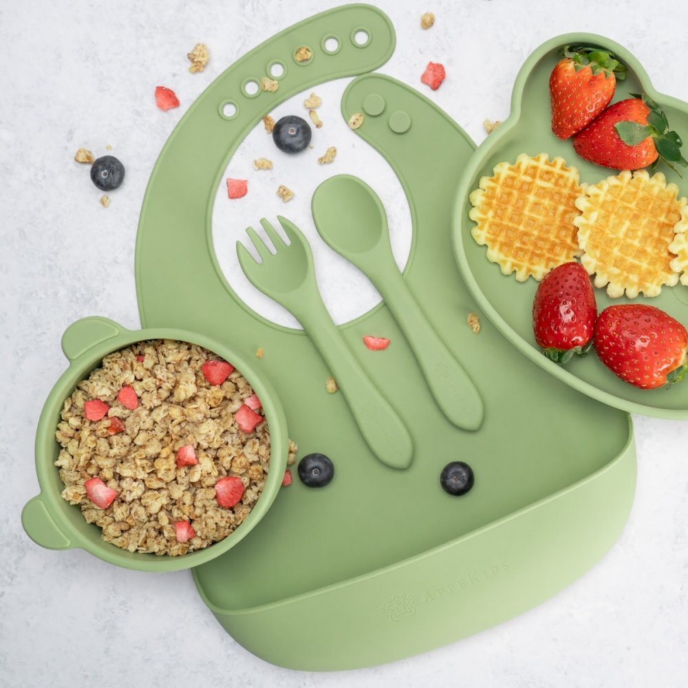 APPEKIDS Set diversificare din silicon 5 piese Panda Raw Green