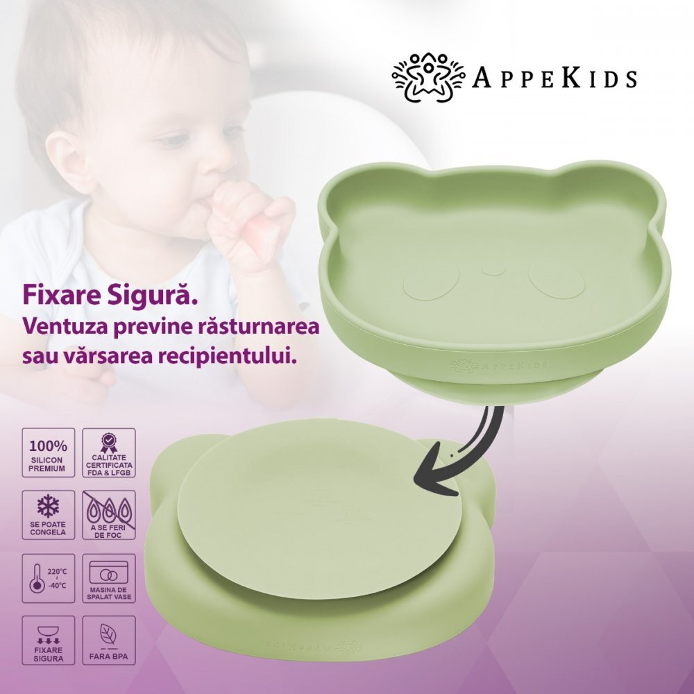 APPEKIDS Set diversificare din silicon 5 piese Panda Raw Green