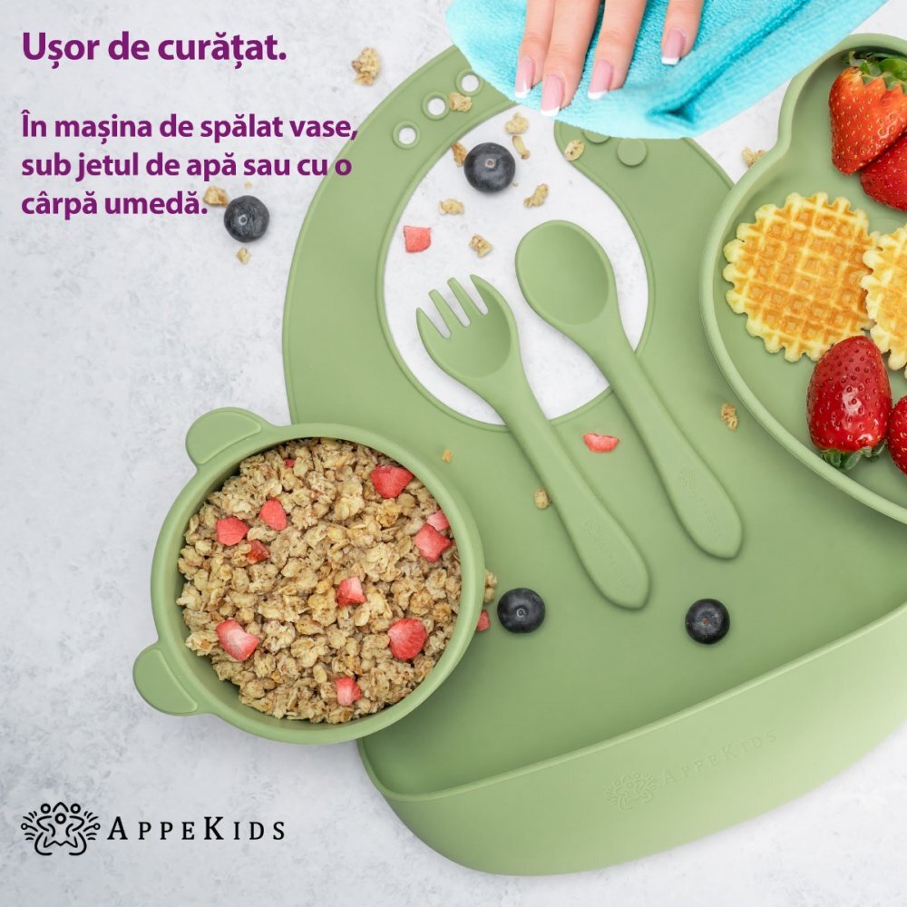 APPEKIDS Set diversificare din silicon 5 piese Panda Raw Green