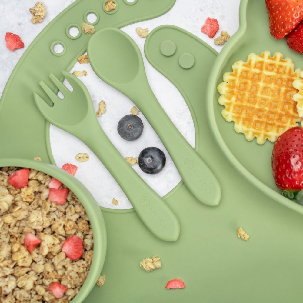 APPEKIDS Set diversificare din silicon 5 piese Panda Raw Green