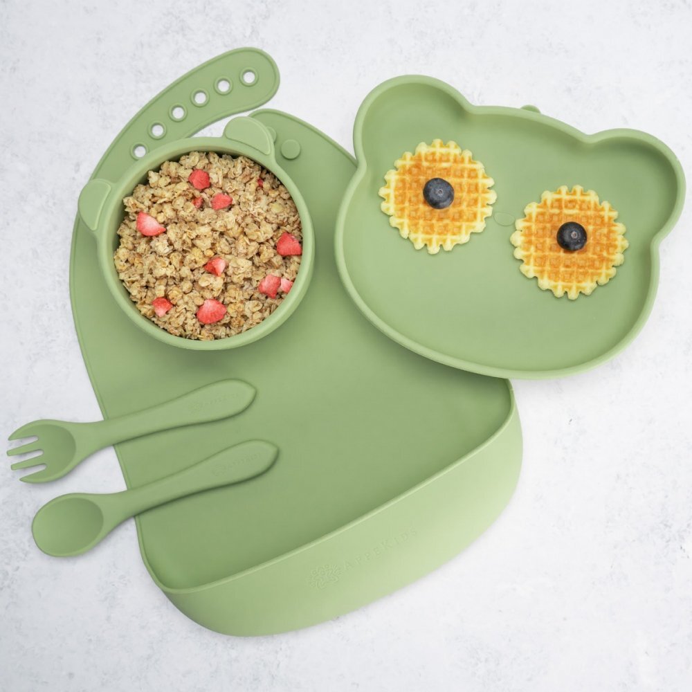 APPEKIDS Set diversificare din silicon 5 piese Panda Raw Green