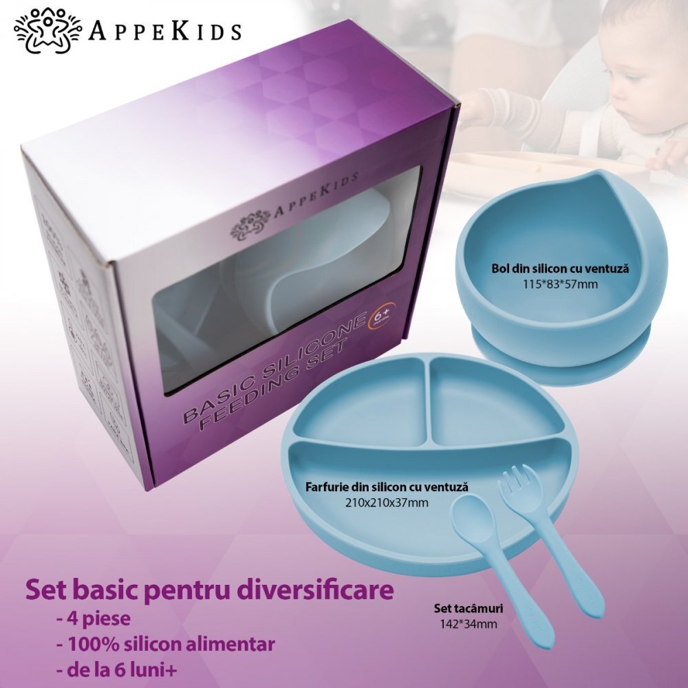 APPEKIDS Set diversificare din silicon Basic Aqua Blue