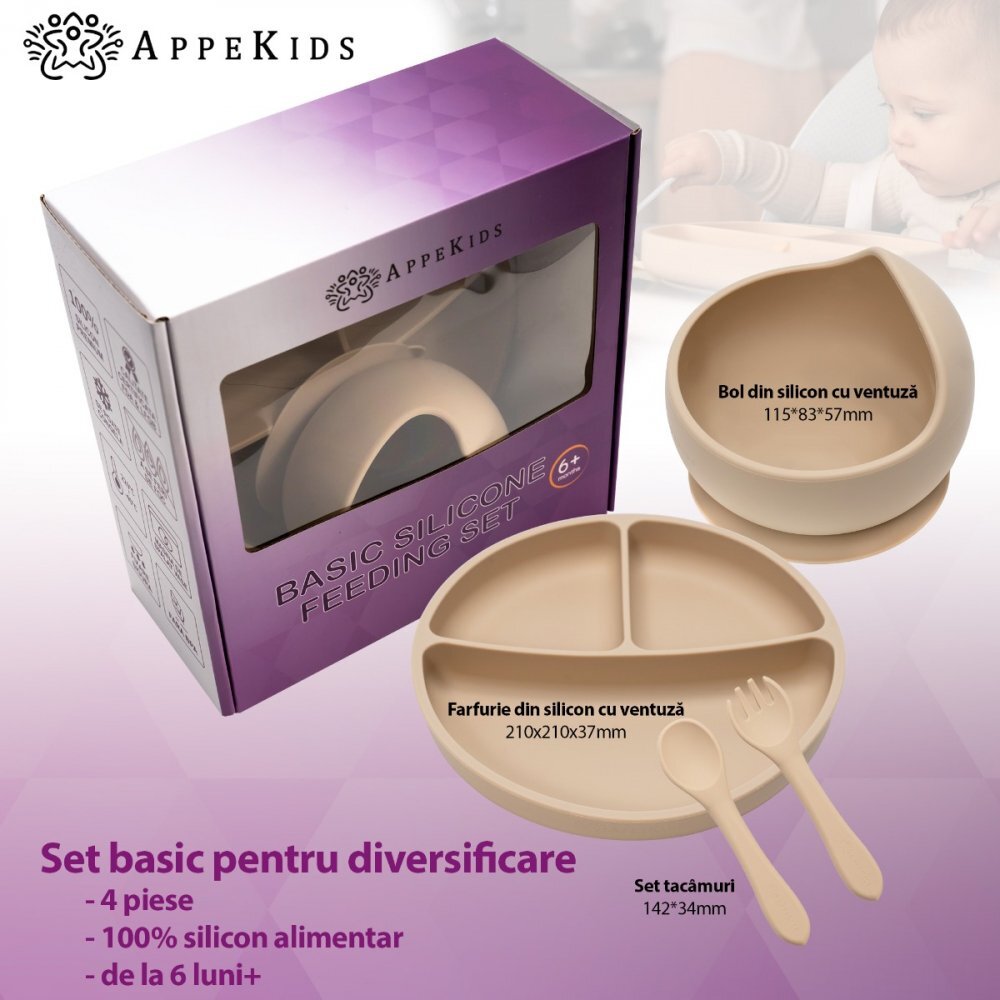 APPEKIDS Set diversificare din silicon Basic Bubble Beige