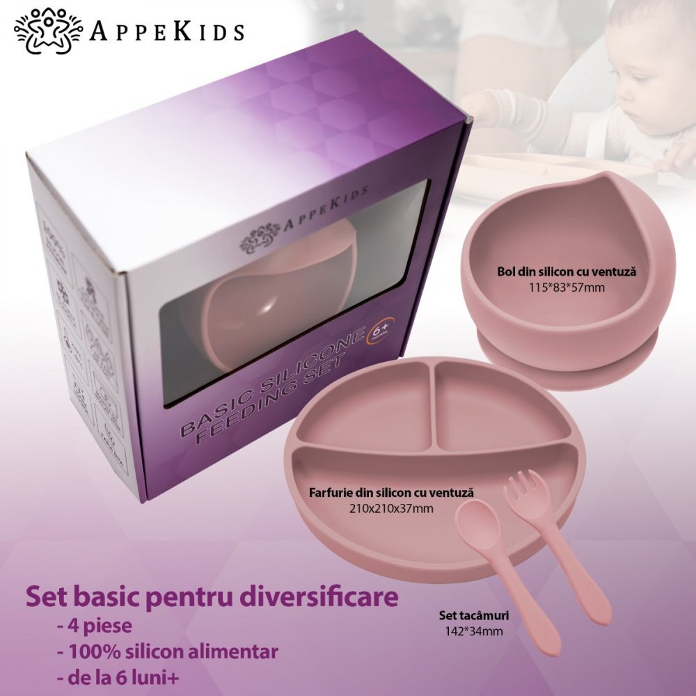 APPEKIDS Set diversificare din silicon Basic Old Rose