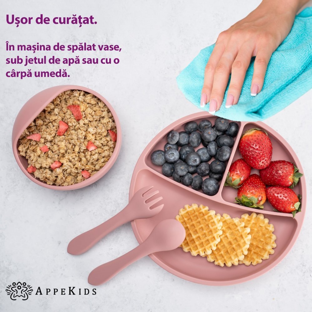APPEKIDS Set diversificare din silicon Basic Old Rose