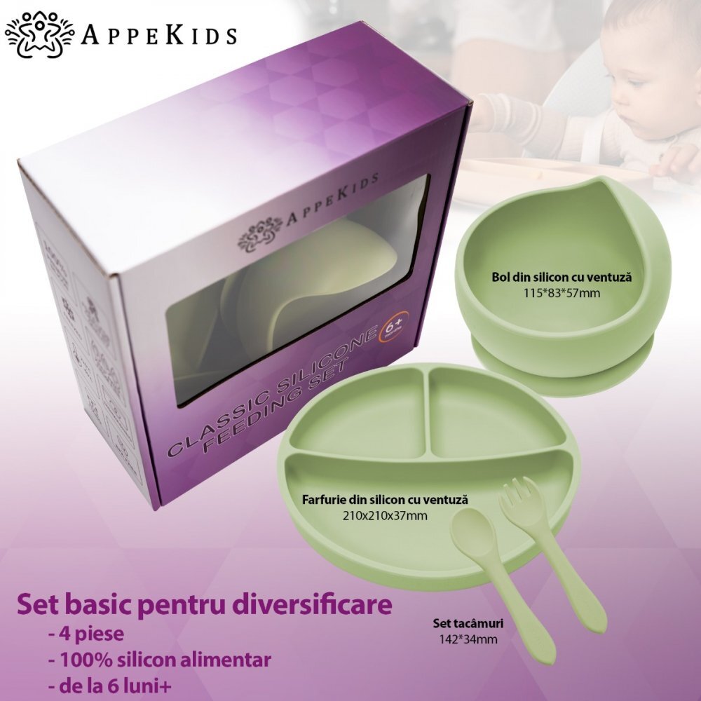 APPEKIDS Set diversificare din silicon Basic Raw Green