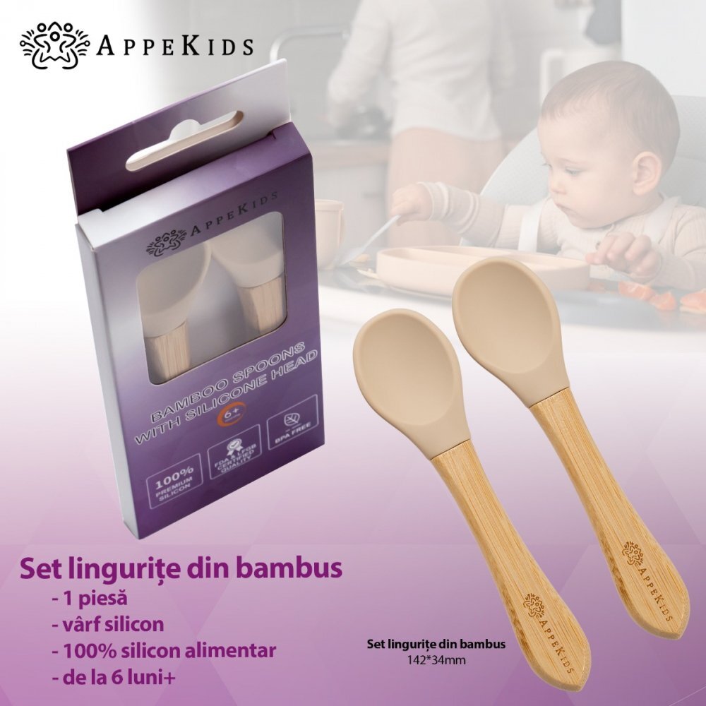APPEKIDS Set Lingurite din bambus Bubble Beige
