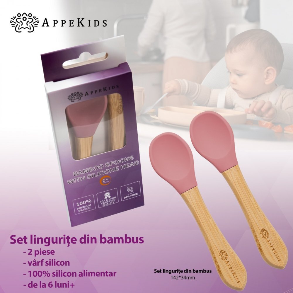 APPEKIDS Set lingurite din bambus Old Rose