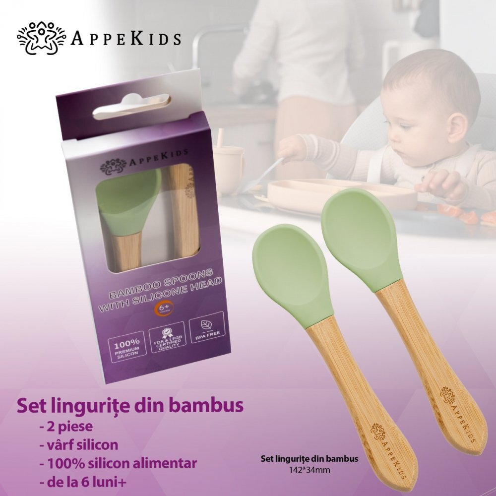 APPEKIDS Set lingurite din bambus Raw Green