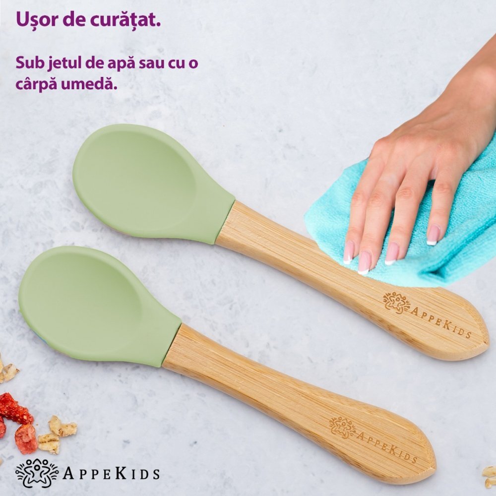 APPEKIDS Set lingurite din bambus Raw Green
