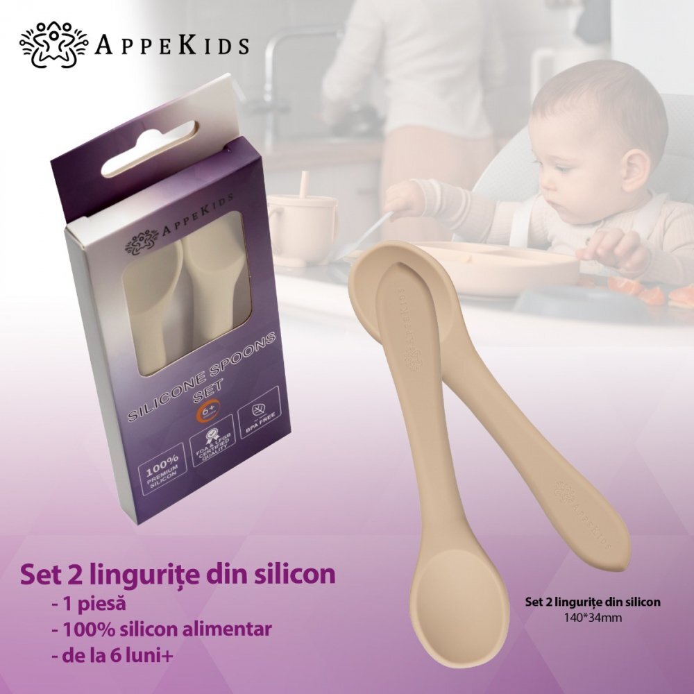 APPEKIDS Set Lingurite din silicon Bubble Beige