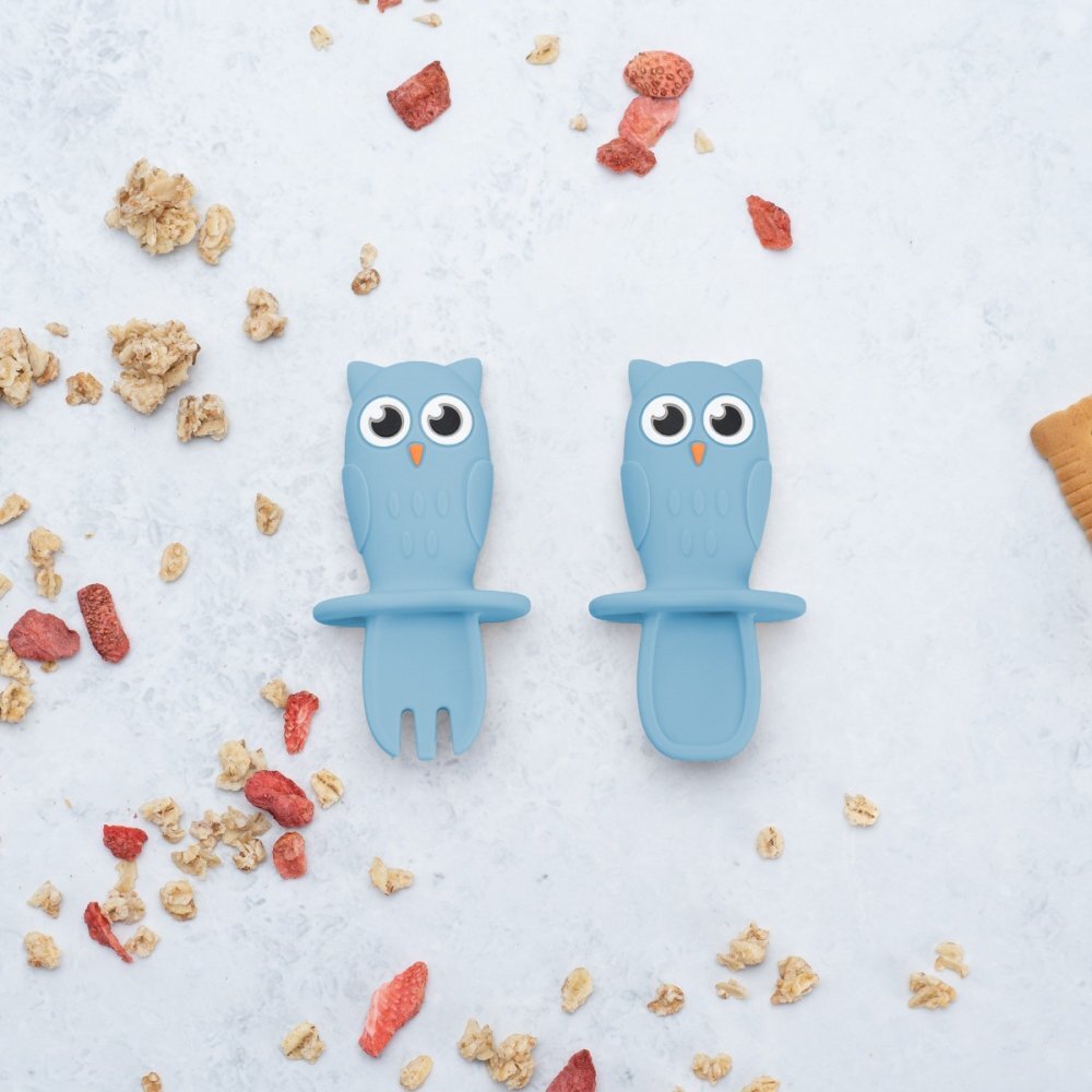 APPEKIDS Set tacamuri din silicon Owl Aqua Blue