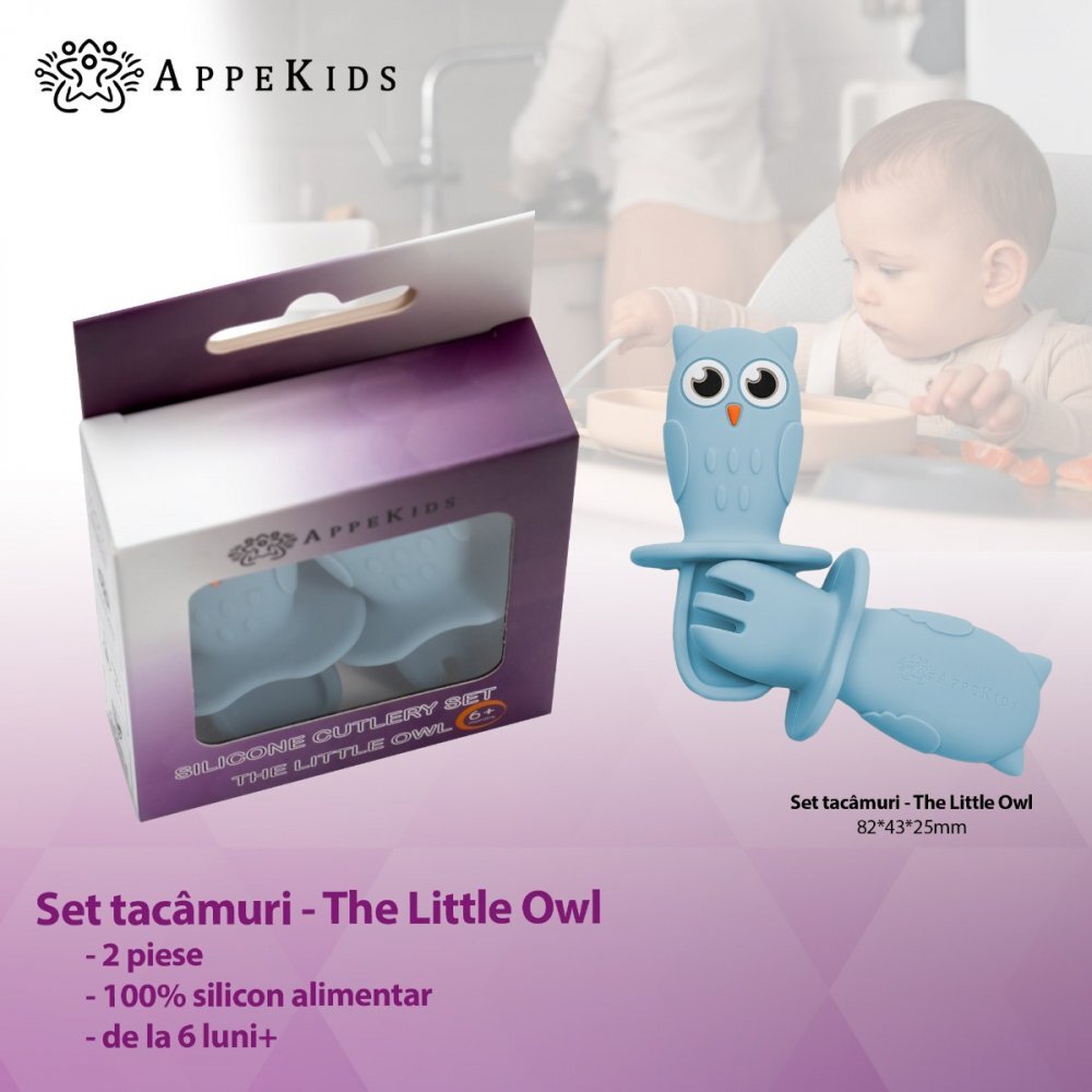 APPEKIDS Set tacamuri din silicon Owl Aqua Blue