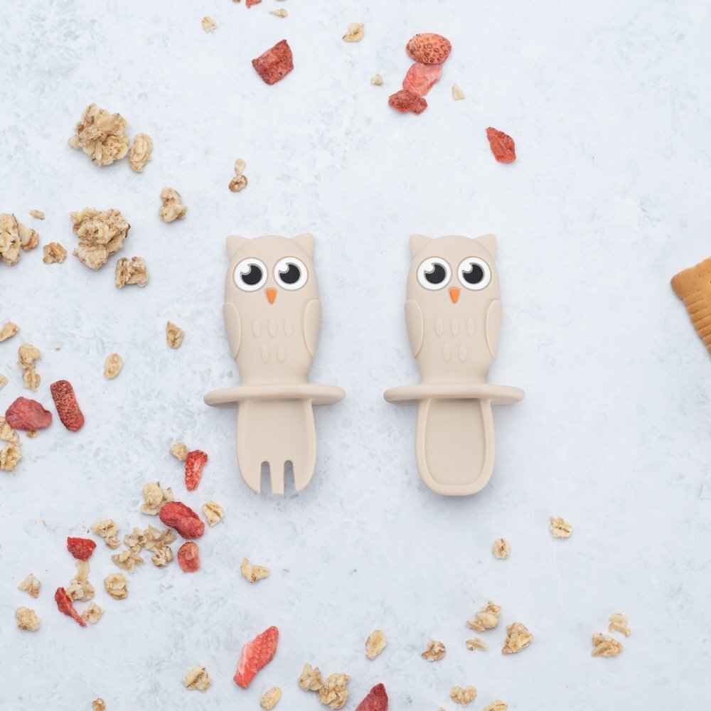 APPEKIDS Set Tacamuri din silicon OWL Bubble Beige