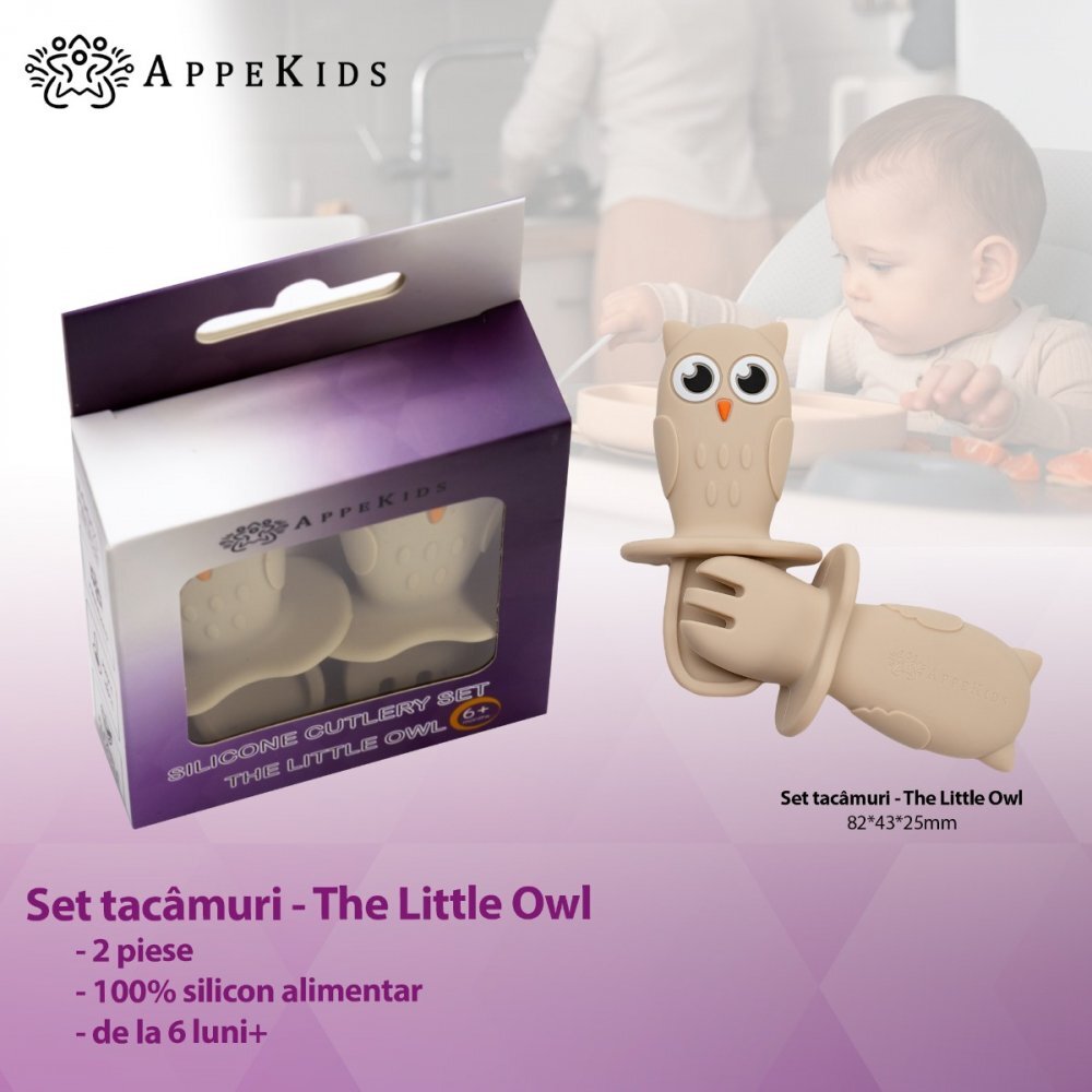 APPEKIDS Set Tacamuri din silicon OWL Bubble Beige
